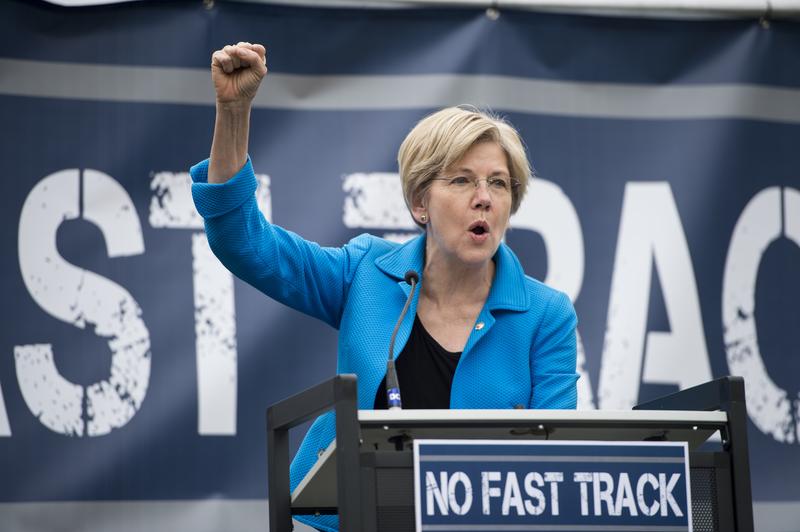 Sen. Elizabeth Warren, D-Mass., speaks during the United Steelworkers rally in opposition to the proposed 'Fast Track' bill, or Trade Promotion Authority, in UpperSenate Park on Wed., April 15, 2015.