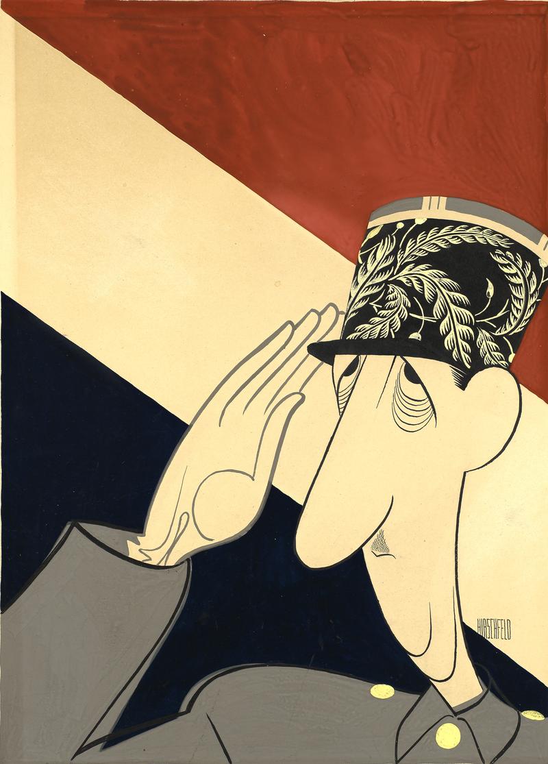  Al Hirschfeld. Charles De Gaulle, Gouache on board, 1945. Collection of The Al Hirschfeld Foundation