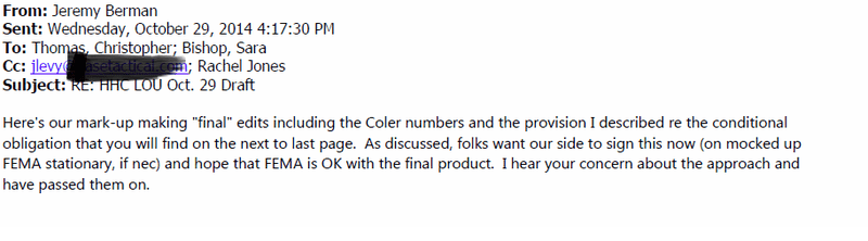 Email from HHC lawyer to FEMA representative.