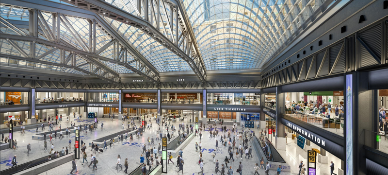 Renderings of the completed $1.6 billion Moynihan Train Hall, which is expected to open by the end of 2020. Long Island Rail Road, and Amtrak riders will have access to the tracks at Penn Station.