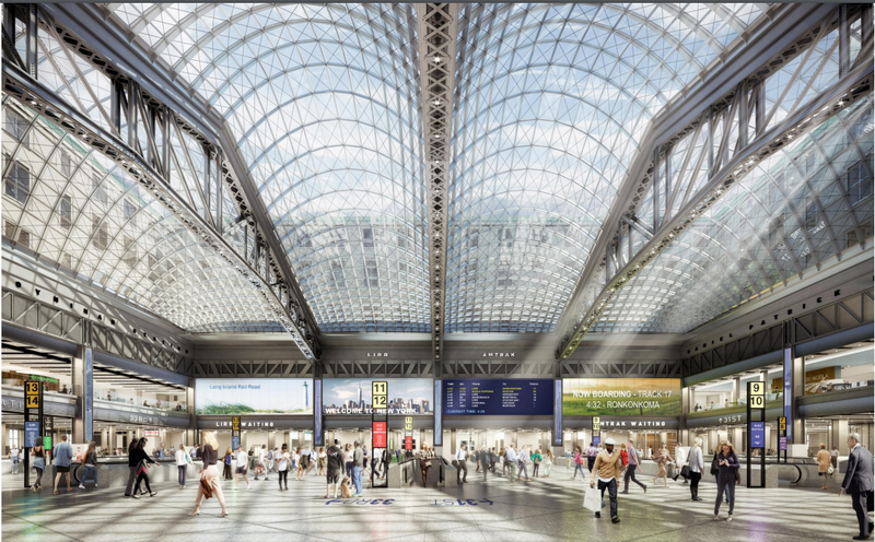 Renderings of the completed $1.6 billion Moynihan Train Hall, which is expected to open by the end of 2020. Long Island Rail Road, and Amtrak riders will have access to the tracks at Penn Station.
