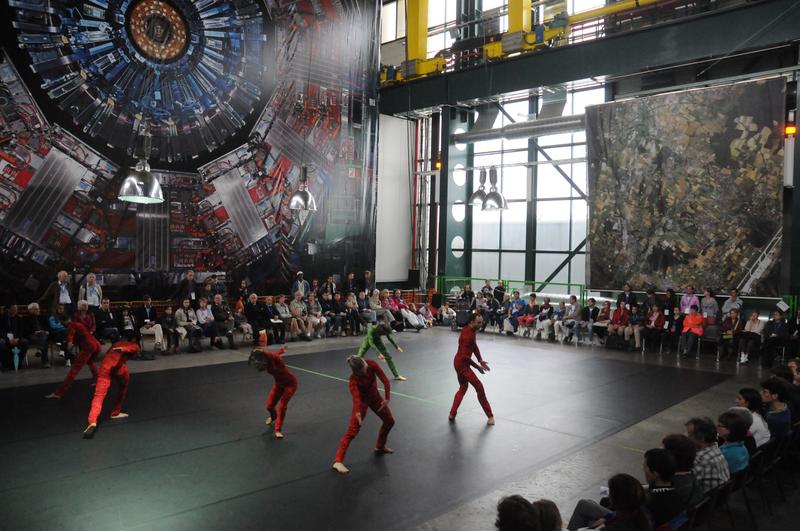 The premier of 'Quantam Dance,' by Gilles Jobin and Juilius von Bismarck, with a backdrop image of the CMS detector