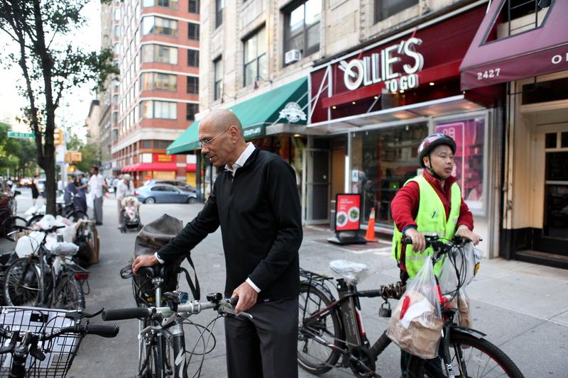 Matthew Shefler on one of his outings in which he confronts electric bike riders, enters businesses to discuss the law, and discusses the issue with local residents.