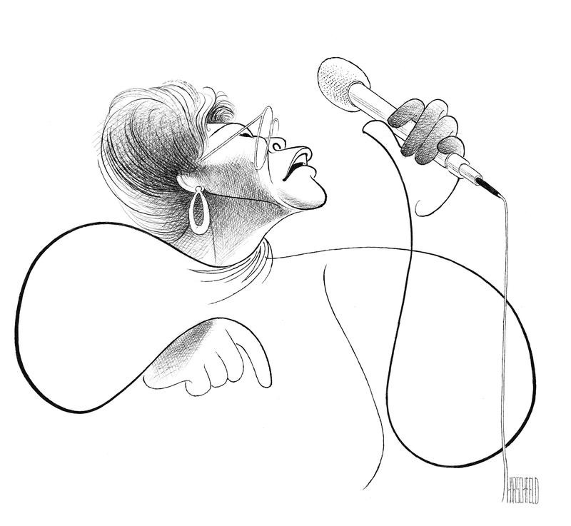 Al Hirschfeld. Ella Fitzgerald, 1993. Ink on board. Collection of The Al Hirschfeld Foundation