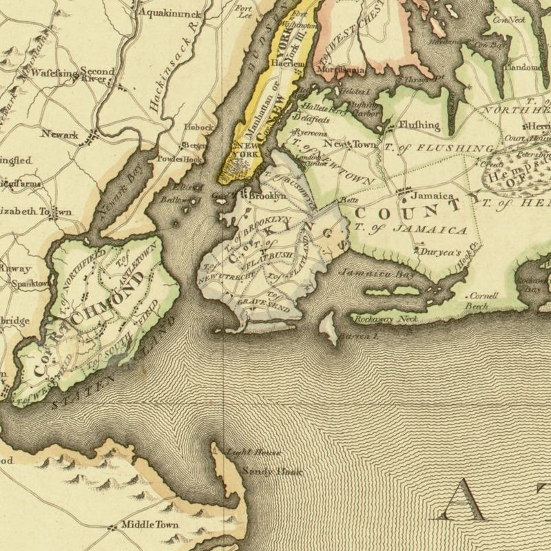 An 1802 map, showing the first marsh islands in Jamaica Bay.